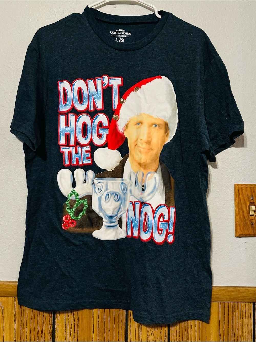 Don't Hog the Nog Navy Graphic Tee Large men National Lampoon Christmas vacation
